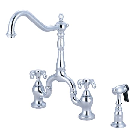 Kingston Brass KS7751TXBS Bridge Kitchen Faucet with Brass Sprayer, Polished Chrome KS7751TXBS